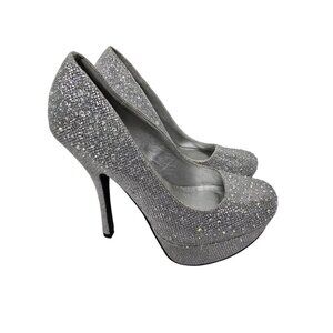 Iridescent Silver Glitter Sparkly Eras Kesha Stiletto Platform Pump size 7